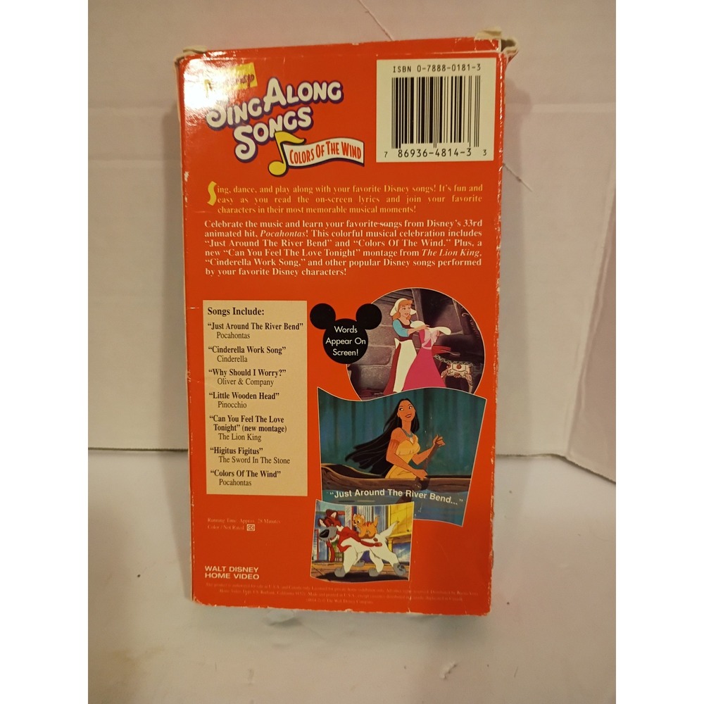 Disney Sing-Along Songs Pocahontas Colors of the Wind VHS Vintage 1995 4814 - Picture 3 of 4